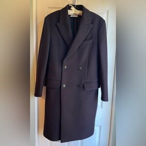 NWOT Zara Classic Wool Blend Double Breasted Long Coat Navy/Black Size S/M.